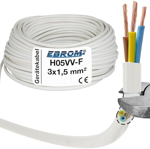 EBROM Schlauchleitung Gerätekabel -RUND- H05VV-F 3x1,5 mm², weiß, 150 m