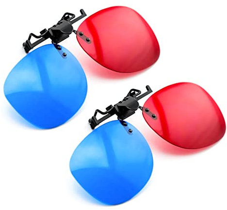 PRECORN 2er Set 3D Brillen Clip-On 3D Brille in rot/blau 3D-Anaglyphenbrille für Brillenträger - Perfekt für 3D Filme, 3D PC-Spiele, 3D Bilder, 3D Video (YouTube), 3D Projektionen und vieles mehr