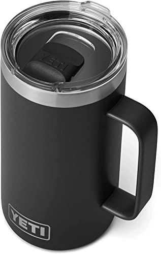YETI Rambler Mug, Vacuum Insulated Stainless Steel Mug with Magslider Lid, Black, 24 oz (709 ml)