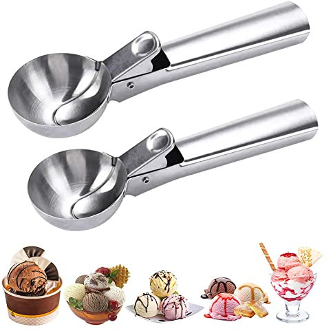 Cimown 2 Pacchi Cucchiaio Per Gelato,18.2 x 5 x 3,5 Cm, Porzionatore Per Gelato In Acciaio Inox,Uso Professionale, Ideale Per Gelato, Melone, Polpette Di Carne, Purè Di Patate o Palline Di Melone
