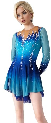 LIUHUO Ice Women's Figure Skating Girls Costume Dress Blue