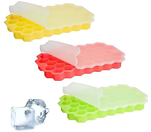 Ghiaccio Stampo | Porta Cubetti di Ghiaccio Riutilizzabili | Stampo Ghiaccio BPA Free | Cubetti Ghiaccio per Bibite e Cocktail | Set 3 Pezzi da 37 Cubetti ghiaccio Silicone Alimentare