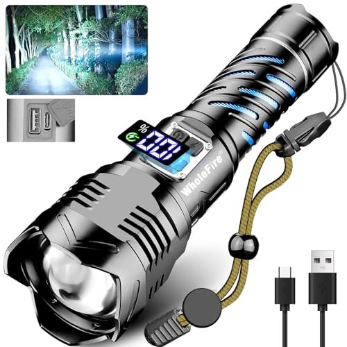 WholeFire Taschenlampe Led Aufladbar, Led Taschenlampe Extrem Hell 150000 lumen, IP65 Wasserdichte für Outdoor Notfälle Camping