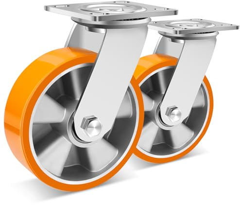 W B D WEIBIDA Ruote per Mobili 150mm Pesanti Capacità 570KG per pezzo, Ruote Girevoli in Poliuretano Durevoli e Robuste, Ruote con Nucleo in Alluminio per Mobili o Carichi Pesanti, Set di 2