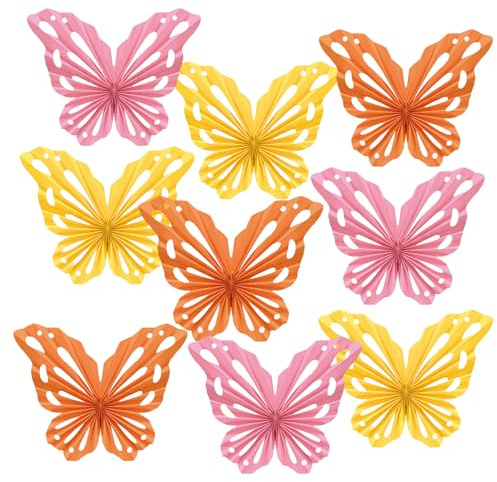 EASY JOY 9 scomparti a farfalla, colore arancione, rosa, fiori di carta, da appendere, decorazione per matrimoni, ragazze, compleanni, giardini, temi, decorazione da tavolo
