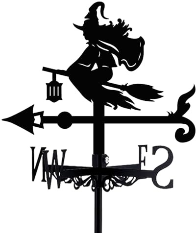 beinkmake Witch Weathervane Metal Wind Vane Weathercock Garden Decoration Wind Direction Indicator Stake Roof Mount Ornament for Farmhouse Yard Outdoor