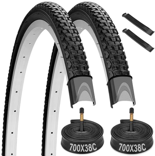 Midcos 700C Bike Tires, 2 Pack 700x38c Bike Tire, Bicycle Tires and Tube Set with 2 Tire Levers, 40-622 700x38c Road Bike Tires Compatible with 700 x 35C/36C/37C/38C/40C Bike Bicycle Tires and Tubes
