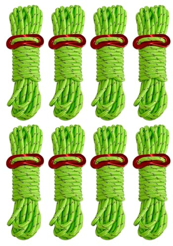 Takelablaze 4mm Guy Lines Ultralight Tent Cords Reflective Nylon Paracord Camping Guylines Ropes with Aluminum Adjuster Tensioner for Tent Tarp Camping Hiking Outdoor Activity, 8Pack (Green)