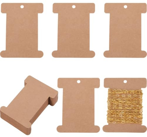 SUNNYCLUE 50Pcs 10x8cm Cardboard Bobbins Paper Thread Spool Kraft Paper Floss Embroidery Ribbon Holder Yarn Cords Line Strings Organizer Card String Bobbin for Crafting Cross Stitch DIY Sewing Storage