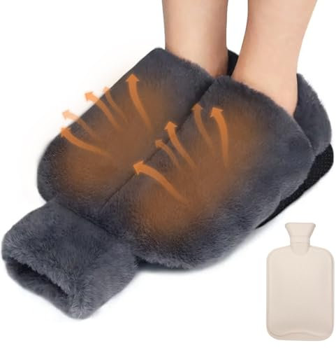 Fußwärmer Ohne Strom, Fußwärmer Wärmflasche Ohne Strom, 2L Fußwärmer Wärmflasche, 2 in 1 Fußwärmflasche Wärmflasche mit Bezug für Schlafzimmer Wohnzimmer Büro（30x35cm）