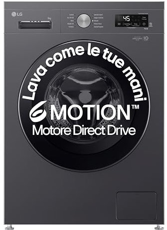 LG F4NX1009NMB Machine à Laver 9kg Chargeur Frontal Série X1, Classe A, 1400 Tours WiFi, 6 Motion Direct Drive, Lavage à vapeur, Allergy Care, Autonome, Noir Moyen