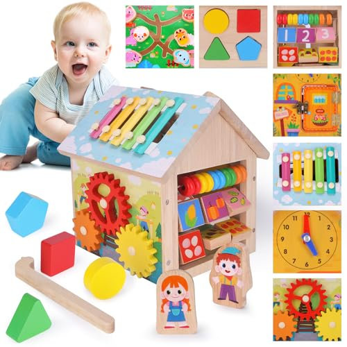 TGTT Motorikwürfel Aktivitätswürfel Spielzeug ab 1 2 3 4 Jahr, 8 in 1 Motorikspielzeug ab 1 Jahr Motorikwürfel Holz Steckwürfel HolzSpielzeug Montessori Lernspielzeug für Kleinkinder