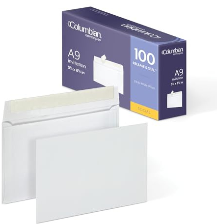 Columbian A9 Mailing Envelopes, 100 Pack, Self Seal White Envelopes for Invitations, Announcements, Photos, and Half Fold Greeting Cards, Premium 24 lb Paper 5.75 x 8.75 Inches