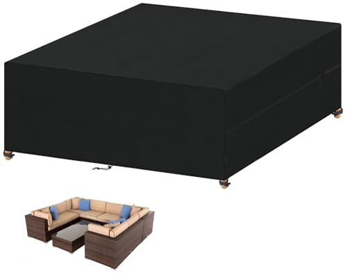 VANSHEIM Garden Furniture Covers Waterproof,Outdoor Furniture Covers for Outside Table Cover,Anti-UV 420D Oxford Outdoor Table Cover for Garden Furniture,Table and Chair,Rattan Sofa 300x250x100cm