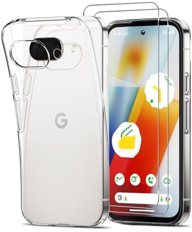 Clear Case for Google Pixel 9A, [Ultra Slim] Scratch Resistant TPU Gel Rubber Soft Skin Silicone, Protective Phone Clear Case Cover for Pixel 9A with 2 x Screen Protector Tempered Glass