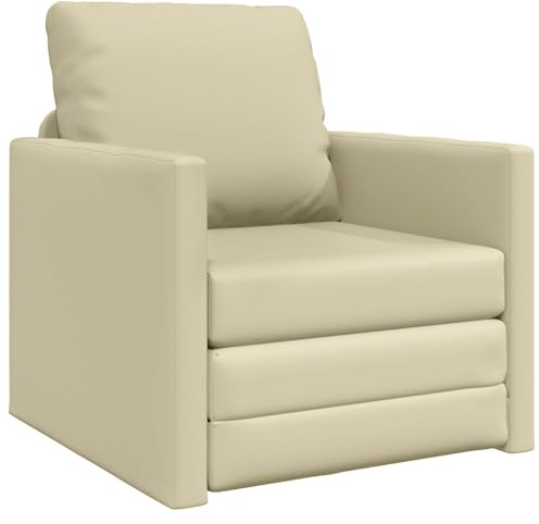 vidaXL Sofá Cama 2 en 1 Crema 74x77x81 cm Cuero sintético, sillón para Sala de Estar, Silla contemporánea, Asiento Acolchado, Interior, Individual, Elegante, Compacto