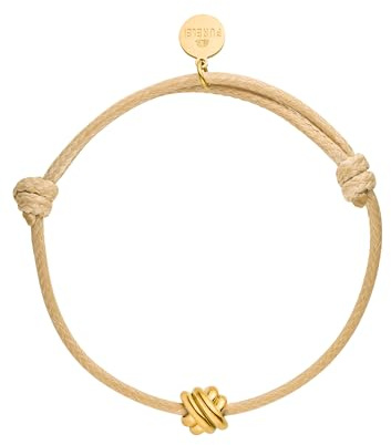 Purelei Aloha Knoten-Armband – Verstellbares Textil-Armband in Beige mit Symbol-Anhänger – Edelstahl vergoldet – Gold/Silber/Roségold – max. 12 cm (Gold)