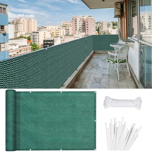 Frangivisto Balcone per Protezione 90 x 550 cm HDPE Protection UV Opaque Résistant Aux Contre Vent Rete Ombreggiante per Balcone per Giardino, Verde Scuro