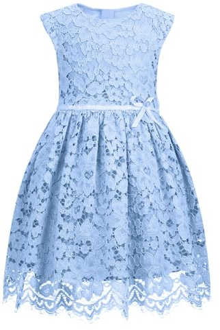 ALLOVIN Girls & Toddlers Spring Graduation Sleeveless A-Line Lace Party Dress Flower Girl Dress with Beaded Bowknot 2-12Y