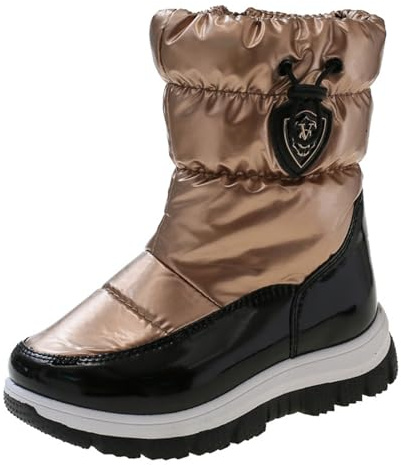 Bottes de neige doublées en molleton pour garçons et filles – Chaussures d'hiver thermiques imperméables à mi-mollet – Fermeture éclair – Antidérapantes – Chaudes – Bottes larges pour l'extérieur, la