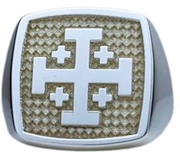 LKBEADS Jerusalemkors i 925 sterlingsilver | silverpläterad ring | kvadratisk form, 16 x 16 mm, sigillring | bandstorlek US 5–12,5, avelaibal | LKDR_0821