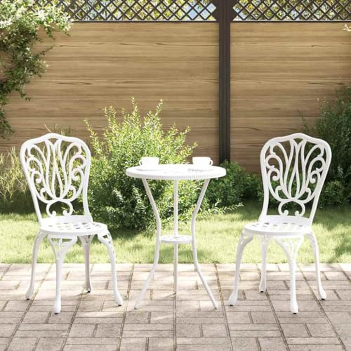 Holamys Ensemble bistro de jardin 3 pièces, blanc, en aluminium, revêtu par pulvérisation, durable, pour balcon, terrasse et extérieur