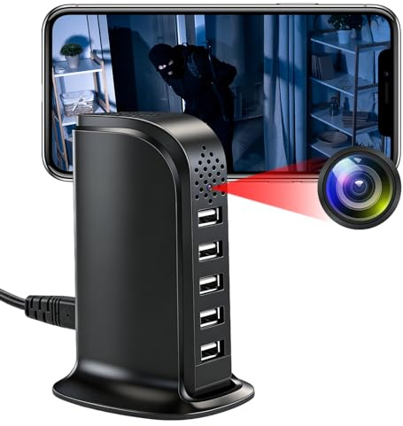 TANGMI Mini Camara Espia WiFi, Hub de Carga 5-en-1 Mini Camara WiFi, WiFi 2.4G & 5Ghz 1080P HD con Detección de Movimiento y Alertas Instantáneas para Hogar y Oficina