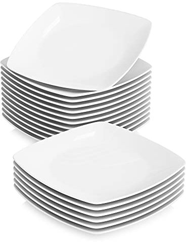 MALACASA, Series Julia, 6.5 Dessert Plate Ivory White Porcelain Square Side Plate Snack Plate Salad Plate, Pack of 18 (16.7 * 16.7 * 2cm)