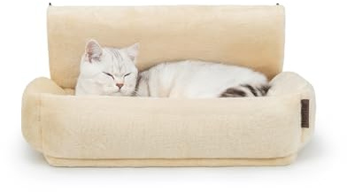 lionto Litière chauffante pour Chats avec revêtement en Peluche Douillet Lavable, Crochets métalliques adaptés à radiateurs Courants, hamac en matériau Confortable, Beige