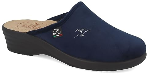 Fly Flot | Classic Woman, Pantofole Donna con Logo Strass, Ciabatta con Tomaia in Velluto, Sottopiede imbottito in Pelle Antishock, Blu, 36