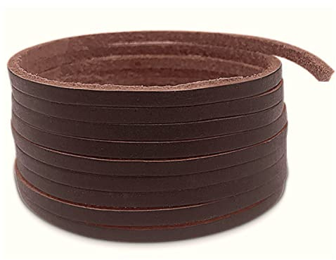 Creavvee Flat Genuine Real Leather Strip Bead Thong Cord Braiding String Threads Lace Cowhide Craft for Jewelry Making Necklace Bracelet, 3mm x 3m, Dark Brown