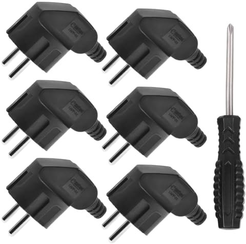 Abiemuce 6 Stücke Schuko Stecker, 250V/16A Schukostecker, Stecker Aussen Wasserdicht, Schuko Winkelstecker Knickschutztülle, Stromstecker Eurostecker Adapter Langlebig Kann für 8-10mm Kabel (Schwarz)