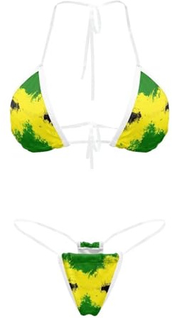 Suhoaziia Jamaica Flag Women's Clear Strap Bikini Sexy G-String Bikini Set String Triangle Swimwear Transparent Straps Swimsuits for Summer Beach