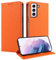FERLAN Hülle für Samsung Galaxy S21 FE Schutzhülle [Litschi Leder][Kartenfach][Magnet][Standfunktion][RFID-Sperre],Handyhülle Ledertasche Kompatibel mit Samsung Galaxy S21 FE - Orange