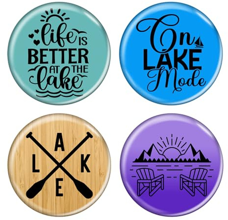 Enthoozies Lake Life Themed Fridge Magnets 1.5 Inch Diameter Refrigerator Magnet - 4 Pack