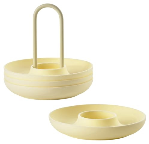 Zone Denmark Singles Ostern Eierbecher Set aus Silikon, Schönes Ostern Geschirr in Gelb, Stapelbar, 4 Eierhalter/Eierteller mit Halter, Durchm. 11,2 cm, Höhe 9,5 cm, Limestone (Hellgelb)