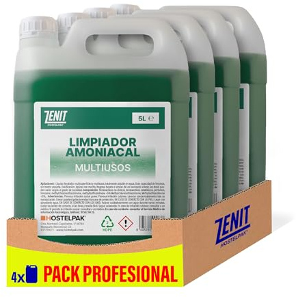 Hostelpak | 4 x 5L - Limpiador amoniacal Multiusos profesional, Para todo tipo de superficies, con amoniaco