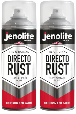 JENOLITE Directorust Spray Paint Crimson Red Satin 2 x 400ml Direct To Rust | Direct To Rust Spray Paint For Metal, All-In-One Multi Surface Paint for Metal, Wood, Plastic, Ceramic - RAL 1018