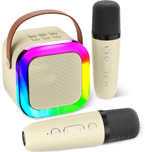 Aplsinvivi Máquinas de karaoke para niños y adultos, mini máquina de karaoke con 2 micrófonos inalámbricos, juguetes para niños, regalos de cumpleaños para niñas a partir de 6, 7, 8, 9, 10, 12 años de