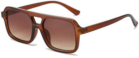 YAMEIZE Retro 70s Double Bridge Pilot - Gafas de Sol Rectangulares para Mujer Hombre Estilo Vintage Gafas Cuadradas Protección UV400 Conducción Aire Libre