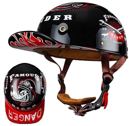 NIKSHI Motorrad Halbschalen Halbhelm Halbschalenhelm Baseballmütze-Helm Baseball Cap Brain-Cap Motorradhelm Mit ECE Cruiser Chopper Scooter Helm Für Bike Cruiser Chopper Moped Scooter,E-M =（57〜58CM）