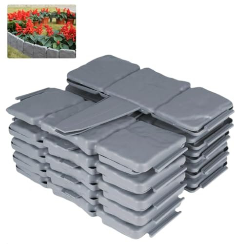 20 Pack Dark Grey Cobbled Stone Effect Garden Lawn Edging Plant Border - Simply Hammer In 20 Pack Dark Grey Cobbled Stone Effect Garden Lawn Edging Plant Border - Simply Hammer In 5 Meter