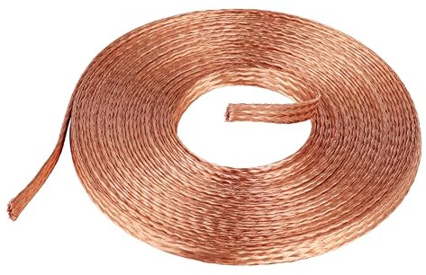 Flaches Kupfergeflecht Kabel, KWOKWEI 6M/20Ft blanker Kupfergeflechtdraht 11mm Flaches Geflochtenes Erdungskabel 6mm² für Erdung, Verbindung und elektrische Anschlüsse