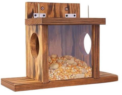Casa de alimentación para ardillas, Estación de alimentación para ardillas | Comedero para ardillas con barra de nueces para jardín trasero - Comedero de madera para ardillas listadas, casa de aliment
