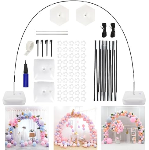 10 Ft Balloon Arch Kit, Adjustable Reusable Balloon Arch Stand with Water Fillable Base and Fibre Poles for Wedding Graduation Birthday DIY Party Supplies Christmas Decorations