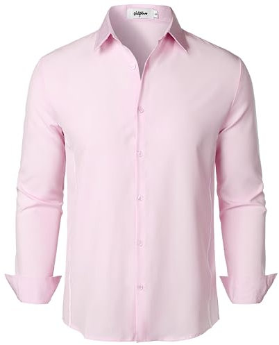 VATPAVE Herren Hemd Stretch Business Formal Hemden Langarm Slim Fit Anzug Hemd Hochzeit Prom Hemden Mittel Rosa