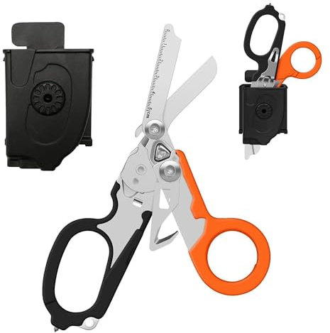 Forbici da Salvataggio con Custodia: 6 in 1 Forbici Pieghevoli per Indumenti Forbici da Servizio di Salvataggio in Acciaio Inossidabile con Tagliacinture e Rompivetro
