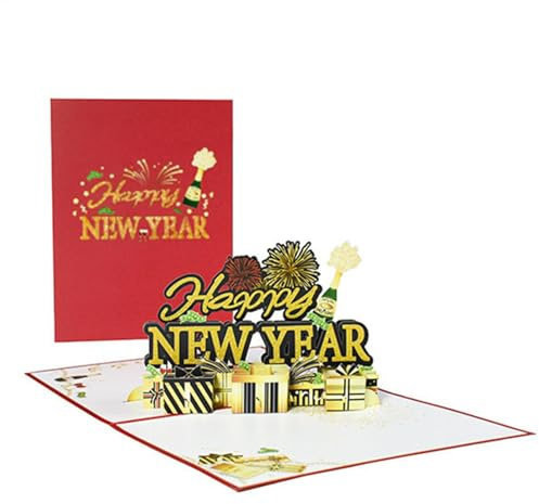 1 carte de Nouvel An 2025 avec feux d'artifice, carte pop-up , carte de vacances du Nouvel An avec feux d'artifice au champagne, carte de vœux Happy New Year 2025