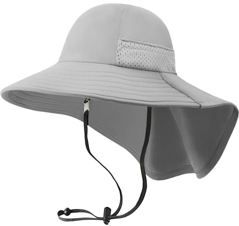 DRESHOW Sonnenhut Baby mit Großer Krempe, Nackenschutz Verstellbarer Faltbare Sommerhut Hut Atmungsaktiv UV-Schutzsonnenhut