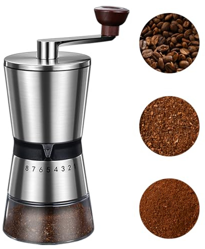 BOMANSI BOMS Manual Coffee Grinder - 8 Adjustable Coarseness Settings, Hand Crank Coffee Mill, Large Capacity, Portable Hand Coffee Grinder for Moka pot, French Press, Drip, Espresso, Gift